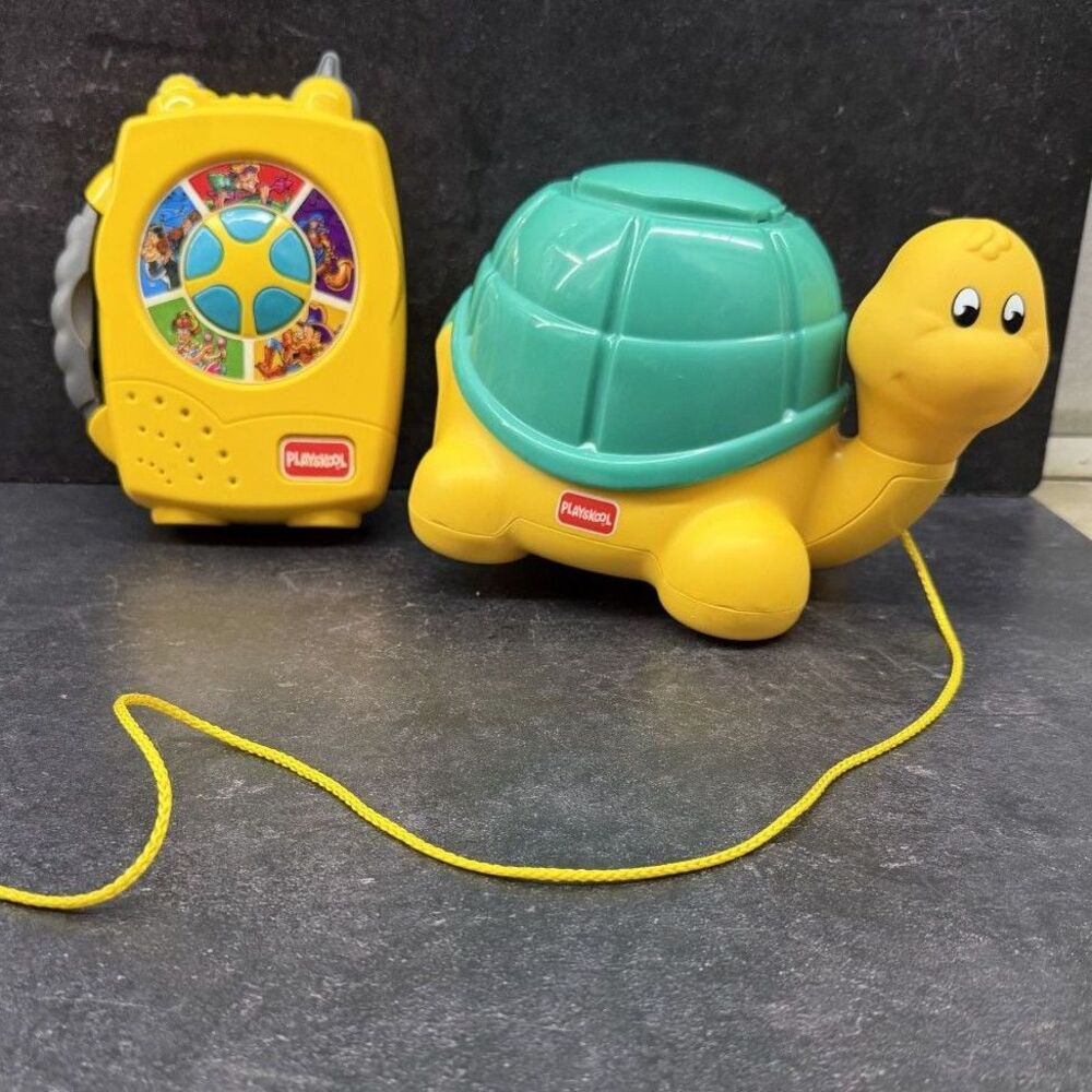 Vintage 90s Playskool Toy Lot - 1998 Hot Tunes Radio Busy Basics Turtle Pull Toy